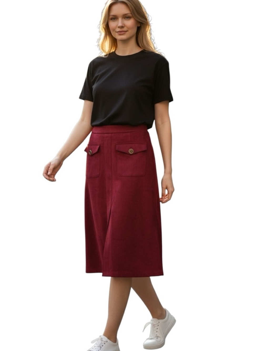 Marc New York Andrew Marc Beet Red Suede Midi Front Slit Skirt Size XS NWT